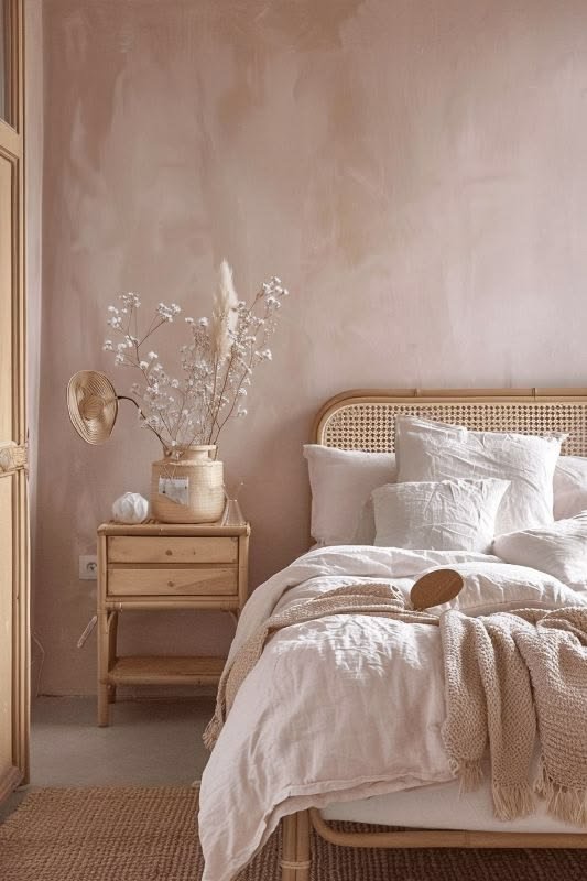 Lime wash paint in bedroom work done in Kokapet, Hyderabad